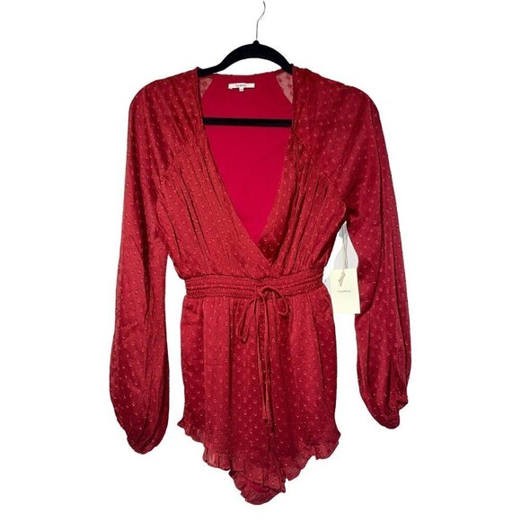 Tularosa Claudia Long Sleeve Romper in Deep Red XXSmall New - Picture 6 of 12